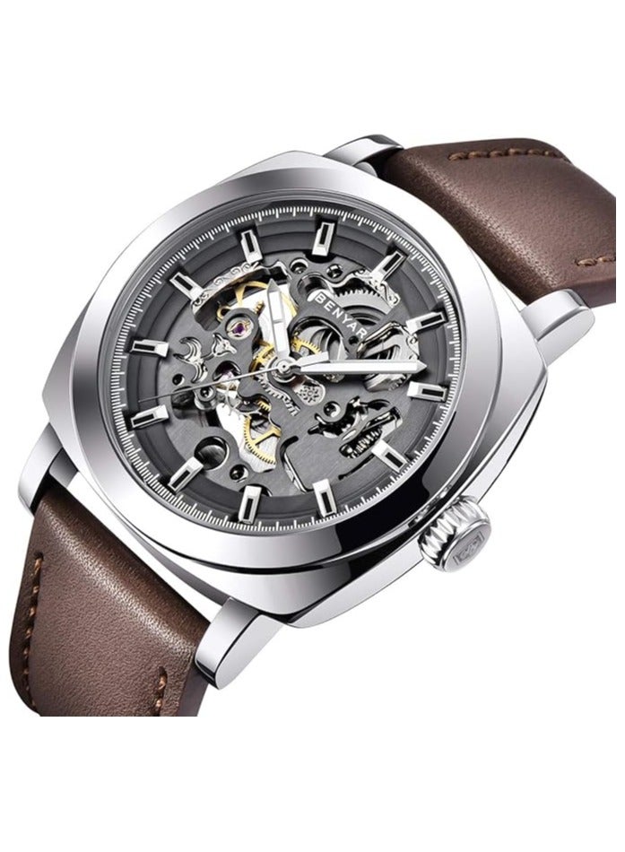 BENYAR Automatic Men’s Skeleton Watch with Genuine Leather Strap  Mechanical Movement  30M Waterproof Wrist Watch with Luminous Hands BY5121 - Image 2